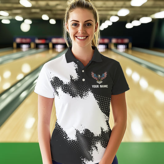 Custom Bowling Shirt Eagle Bowling Team Jersey Patriotic Women Polo Shirt for Bowlers QZT296