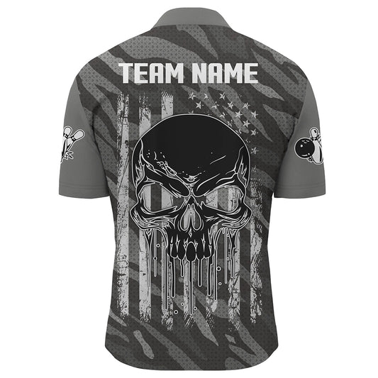 Personalized Skull 1/4 Zip Bowling Jerseys for Men Bowling Shirt Unisex QZT282