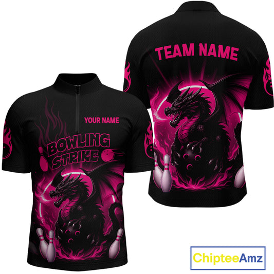 Pink Flame Dragon Bowling Shirt Custom Strike Bowling Team Jersey for Men Uniform QZT726