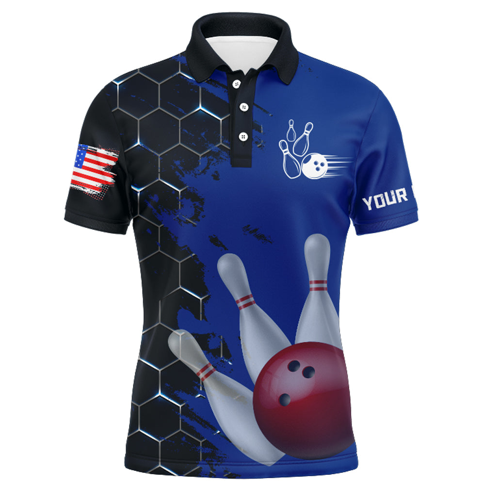 Navy & Black Bowling Shirt Customized Camo Bowling Shirt Polo Bowling Team League for Men QZT266