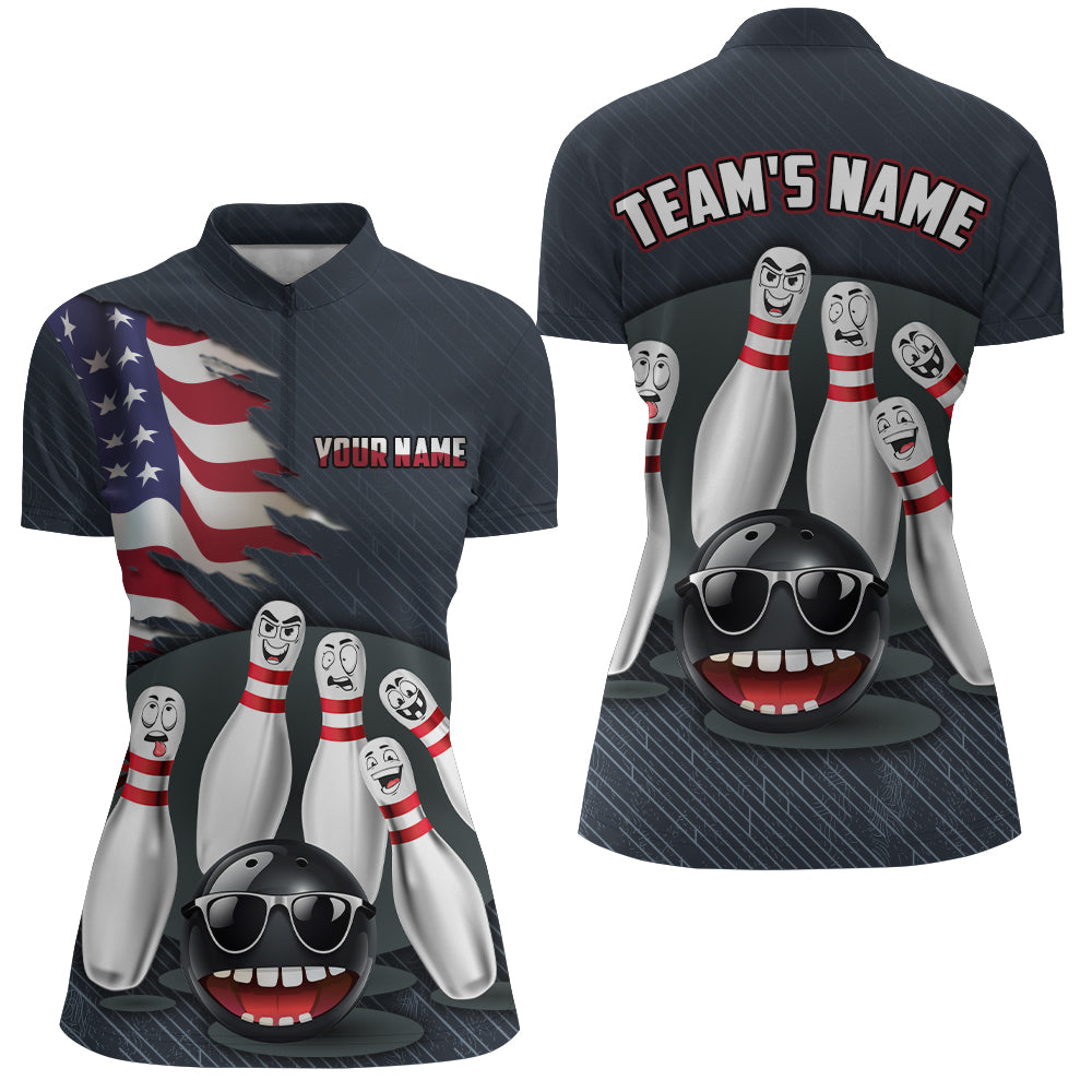 American Bowling Quarter-Zip Shirt for Women Custom Bowling Team Jersey Bowling Shirt QZT29