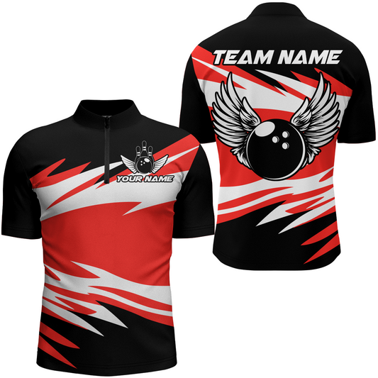 Camo Angel Wings Quarter Zip Bowling Shirts for Men Bowling Team Jersey Multicolor QZT470