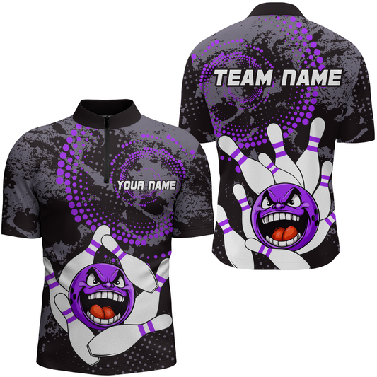 Custom Flame Bowling Shirts Bowling Jersey for Men 1/4 Zip Bowling Uniform QZT447