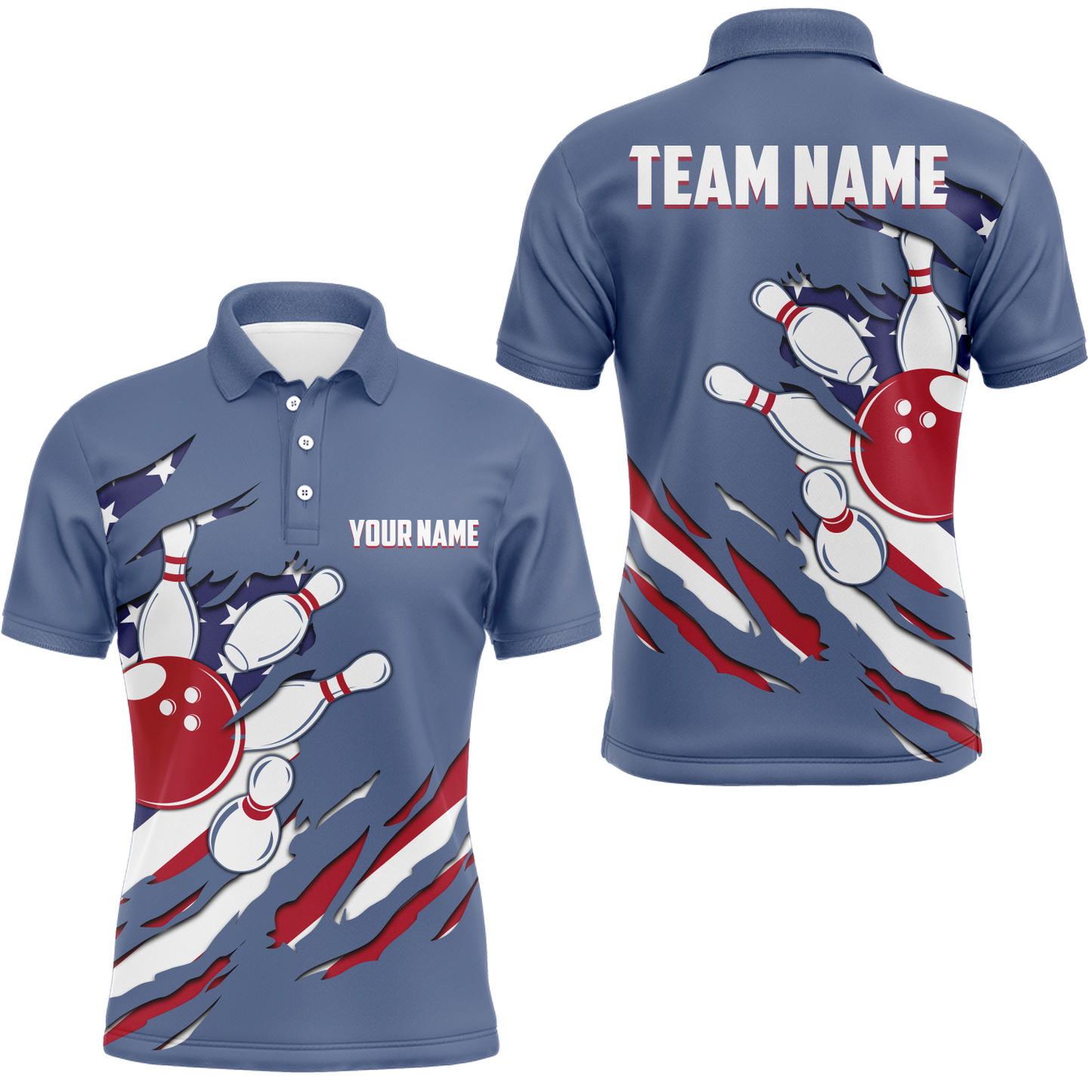 American Bowling Polo Shirt for Men Custom Bowling Team Shirt Bowlers Jersey QZT229