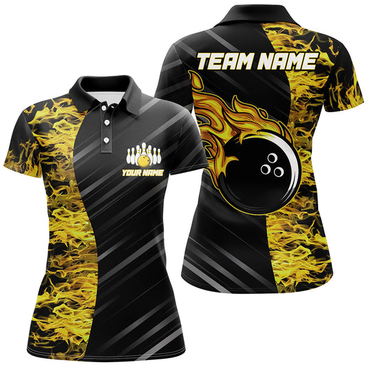 Yellow Flames Bowling Jersey Men Women Custom Bowling Polo Shirt For Team BDT487