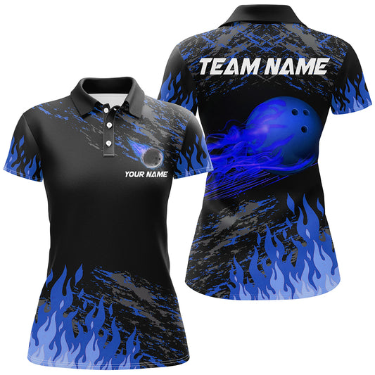 Blue Flame Bowling Polo Shirts Men And Women Custom Bowling Team Jersey Unisex Uniform Bowlers BDT523
