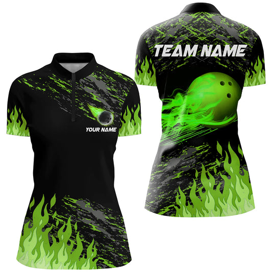 Green Flame Bowling Shirts Men And Women Custom Bowling Team Jersey Unisex Uniform Bowlers BDT523