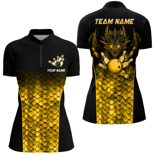 Custom Gold Dragon Bowling 1/4 Zip Shirts For Men And Women Bowling Team Jersey BDT508