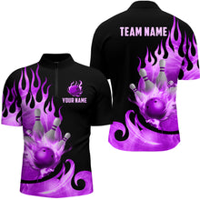 Load image into Gallery viewer, Custom Black & Purple Bowling Shirts For Men & Women Flame Bowling Team Jersey Quarter-Zip BDT536