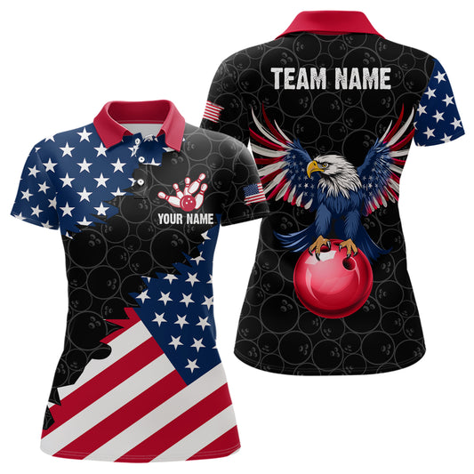 Custom American Bowling Polo Shirt for Men & Women Eagle Bowling Jersey Team League Black BDT548