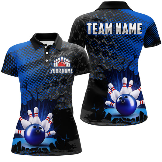 Custom Blue Bowling Shirts For Men & Women Bowling Team League Jersey Unisex Polo BDT533