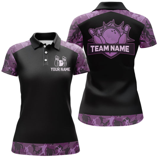 Purple Camo Bowling Shirts For Men And Women Custom Bowling Team Jersey Unisex Polo BDT598