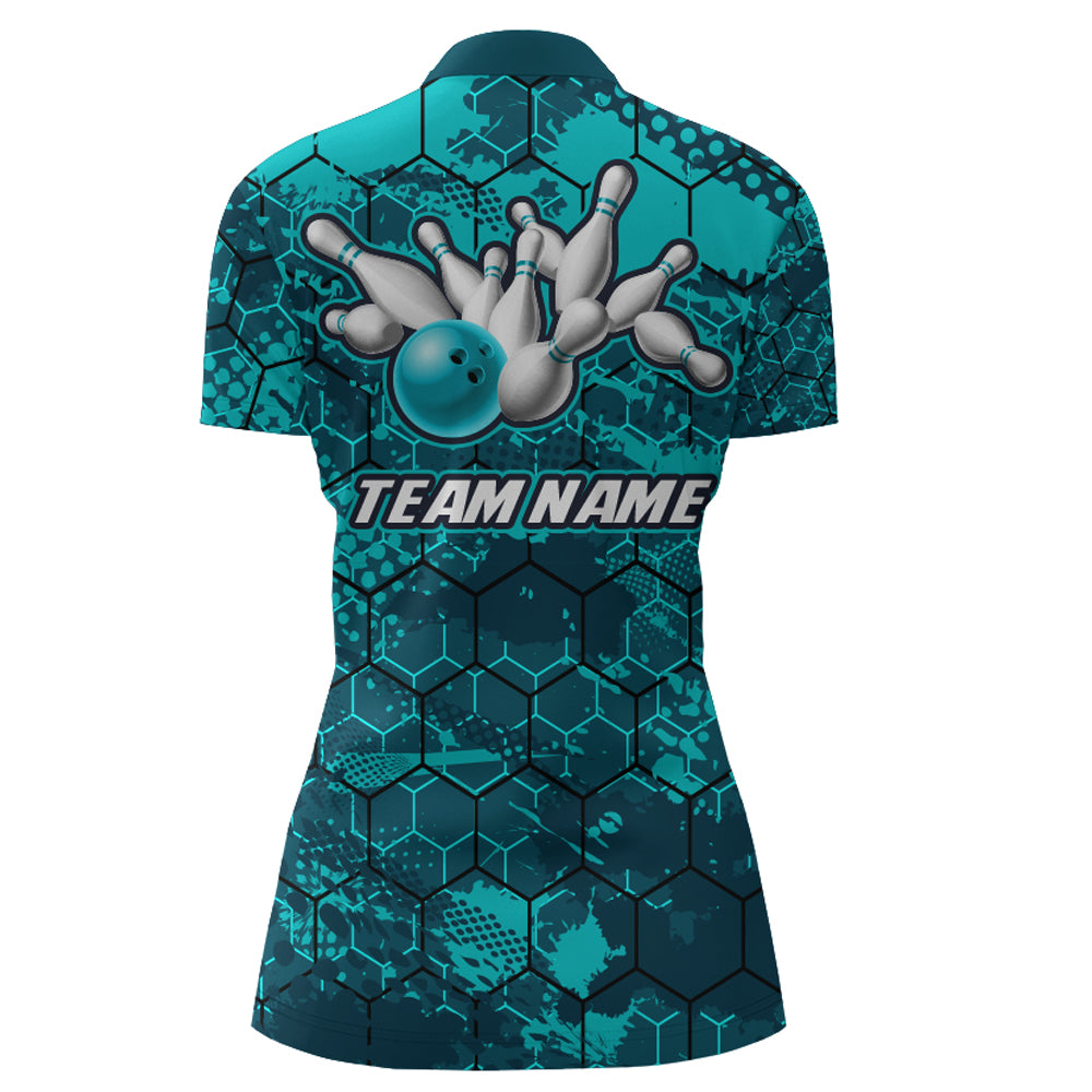 Turquoise Bowling Quarter-Zip Shirt Custom Bowling Jersey For Women Bowling Shirts For Team BDT255