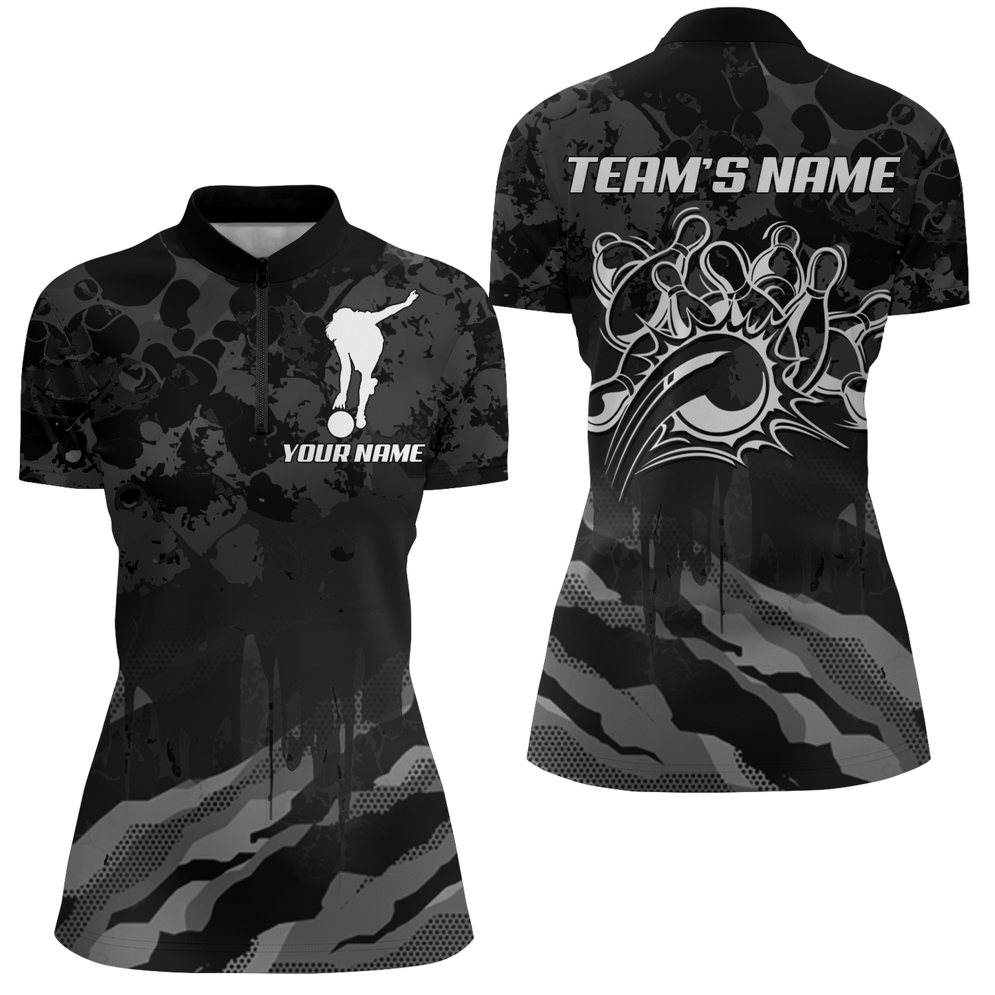 Women Bowling Quarter-Zip Shirt Custom Camo Bowling Jersey Bowling Team League Shirt BDT285