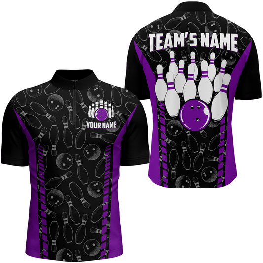 Custom Bowling Jersey For Men Seamless Pattern Bowling Shirt Team Bowling Quarter-Zip Shirt BDT302
