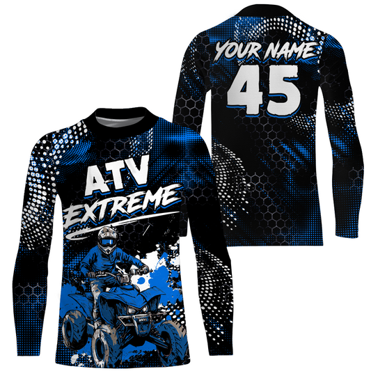 Blue ATV Motocross Jersey Kid Men Women UPF30+ Custom Quad Bike Shirt Off-Road PDT843