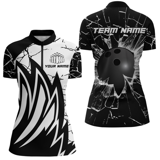 Custom Black&White Bowling Jersey Team League Bowling Shirts Men And Women Quarter-Zip BDT522