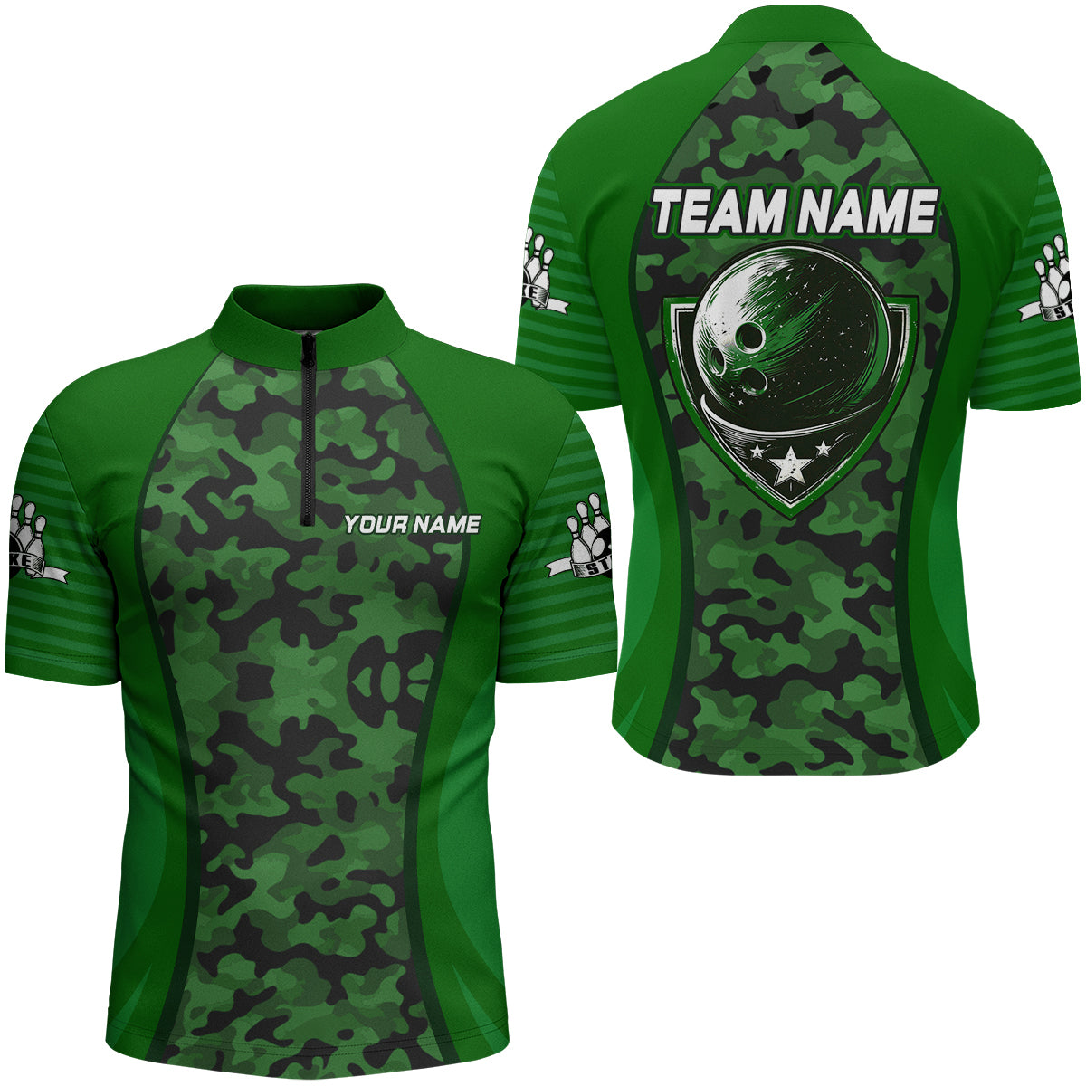 Camo Bowling Jersey For Men Bowling Team Shirt Custom Bowling Quarter-Zip Shirt BDT327