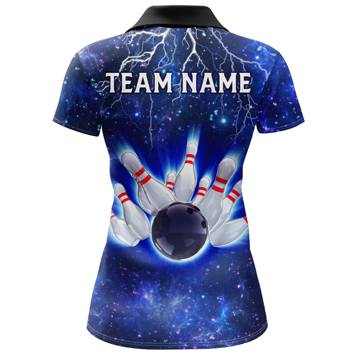 Custom Navy Bowling Polo Shirt For Women Lightning Thunder Bowling Jersey Team League BDT331