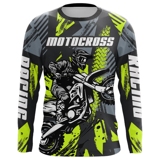 Custom Motocross Racing Jersey Men Kid Dirt Bike Shirt UPF30+ Off-Road Shirt Lime Green XM237