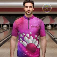 Load image into Gallery viewer, Custom Pink Galaxy Bowling Shirts for Men Women Team Bowling Polo and Quarter Zip MBL122