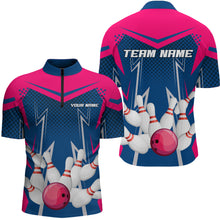 Load image into Gallery viewer, Pink&Blue Bowling Shirts for Men Women Team Personalized Bowling Polo and Quarter Zip MBL112