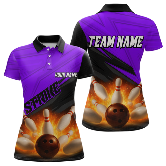 Custom Flaming Purple Bowling Shirts for Women Men Team Bowling Polo & Quarter Zip MBL99