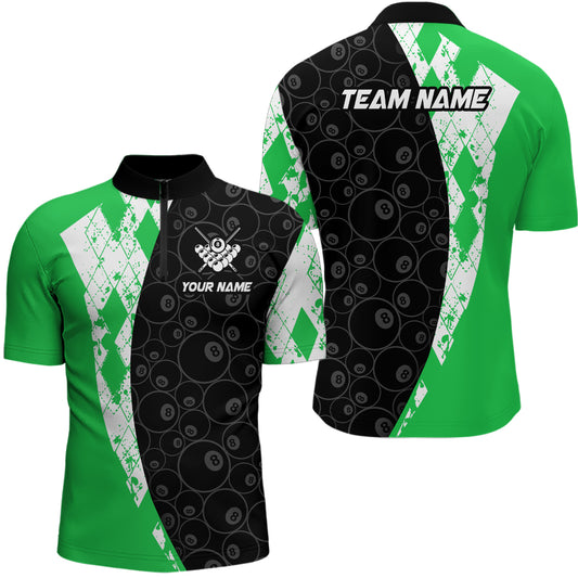 Green 8 Ball Billiard Shirts for Men Billiard Team Shirts Billiard League for Polo & 1/4 Zipper NNT84