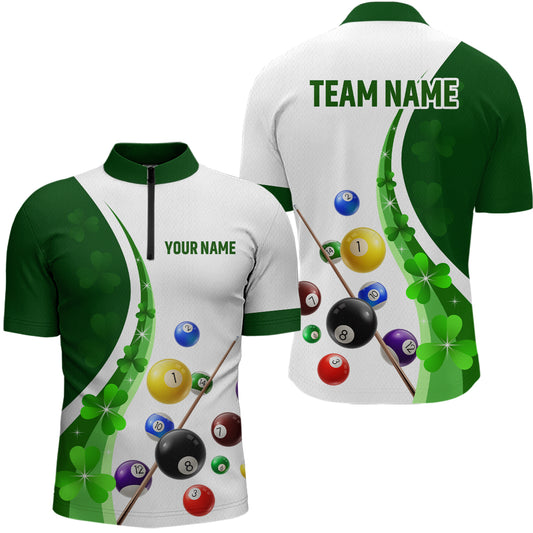 St Patrick Day Funny Ball Billiards Shirt Men Polo & 1/4 Zip Shirts Billiard Team NNT16