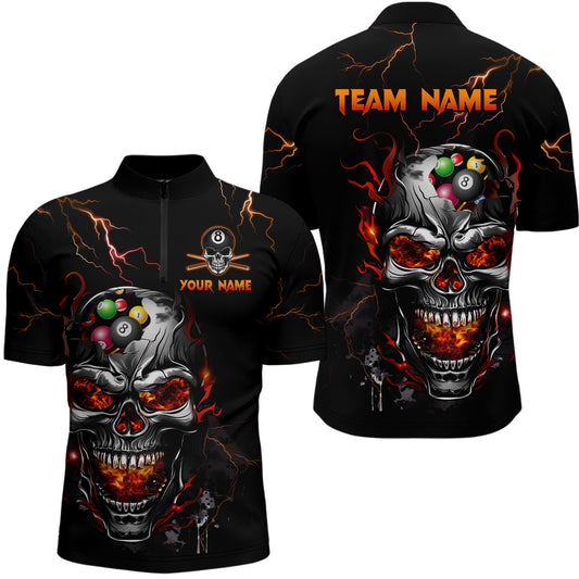 Thunder Skull Billiard Jerseys Men Polo & 1/4 Zip Shirt Skull 8 Ball Pool Billiard NNT03