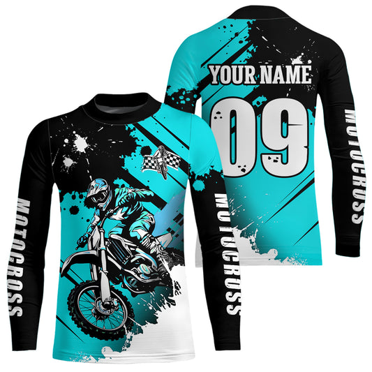 Personalized Turquoise Dirt Bike Jersey Motocross Jersey Men Women Kid Upf30+Youth Racing Jersey DNT76