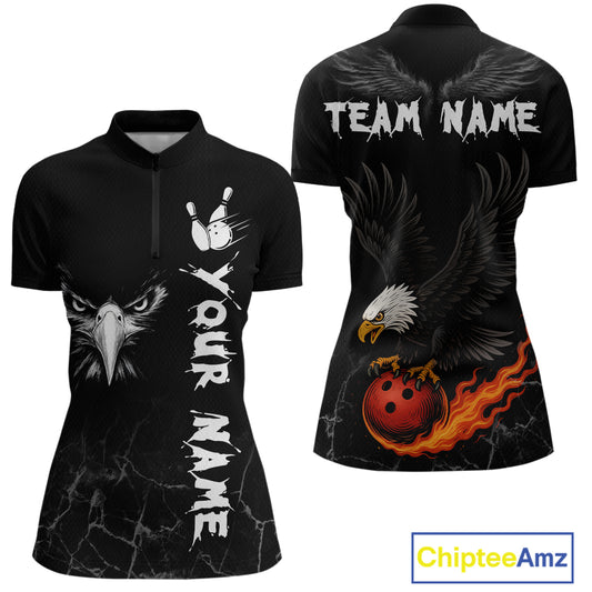Custom Black Eagle Bowling Women Bowling Shirt Polo & Quarter-Zip Bowling Team Jerseys HNT77