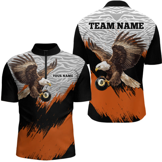 Funny Eagle Personalized Orange Camo Billiard 8 Ball Team Shirts For Men Billiard League Polo & 1/4 Zip Shirt NNT28