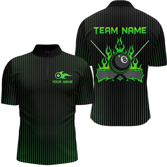 Custom Green 8 Ball Flame Billiard Shirts for Men, Billiard Team Polo & 1/4 Zip Shirts NNT62