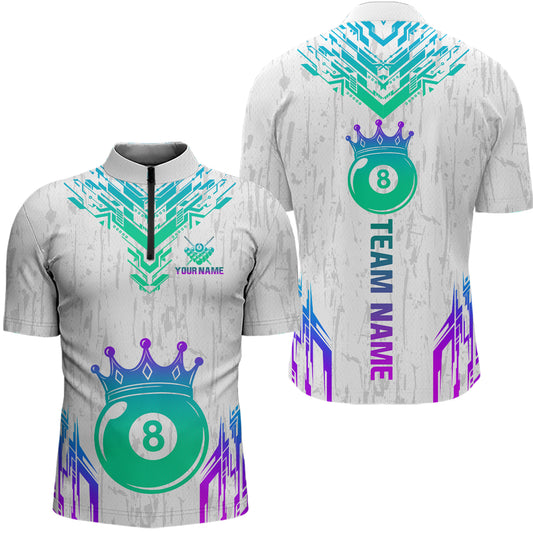 Custom White Neon 8 Ball Crown Billiard Shirts for Men and Team Polo & 1/4 Zip Shirts NNT48