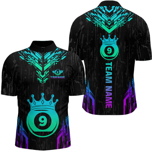 Custom Black 9 Ball Crown Neon Billiard Shirts for Men Billiard Team Shirts Billiard League NNT74