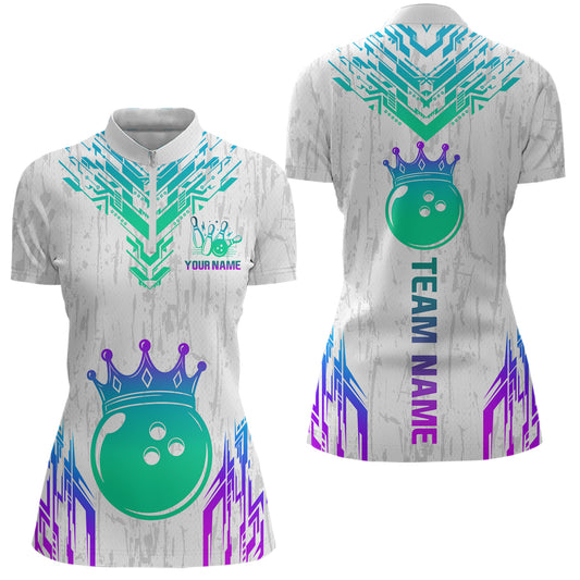 Custom White Neon Crown Bowling Jersey for Women Polo & 1/4 Zip Bowling Team Shirts HNT123