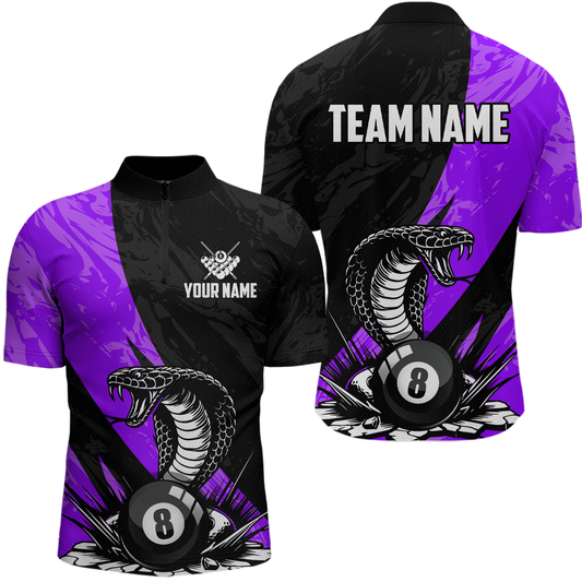 Custom Purple Cobra Snake 8 Ball Pool Billiard Shirts for Men Team Polo & 1/4 Zip Shirts NNT57