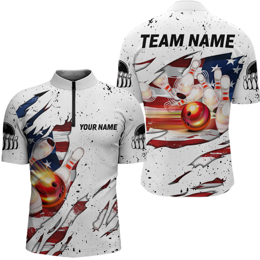 US Flag Bowling Shirt for Men 3D Custom Bowling Jersey Shirts Team Polo & Quarter-Zip HNT19