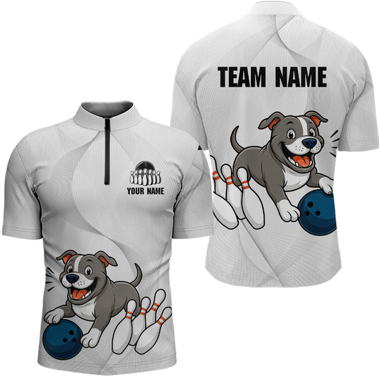 Custom Funny French Bulldog Bowling Men Polo & 1/4 Zip Shirts Bowling Team Jerseys HNT94