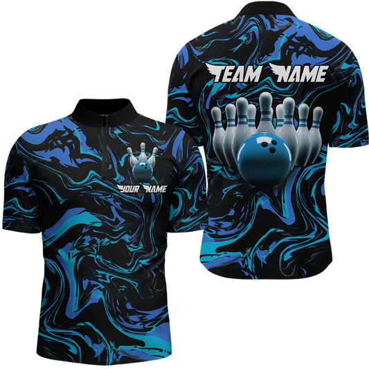 Teal Bowling Custom Men Bowling Shirt Polo & Quarter-Zip Bowling Team Jerseys HNT48