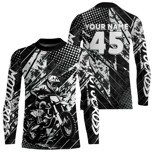 Black Youth Motocross Shirts Custom Dirt Bike Racing Jersey for Kid Men Women UPF30+ DNT19
