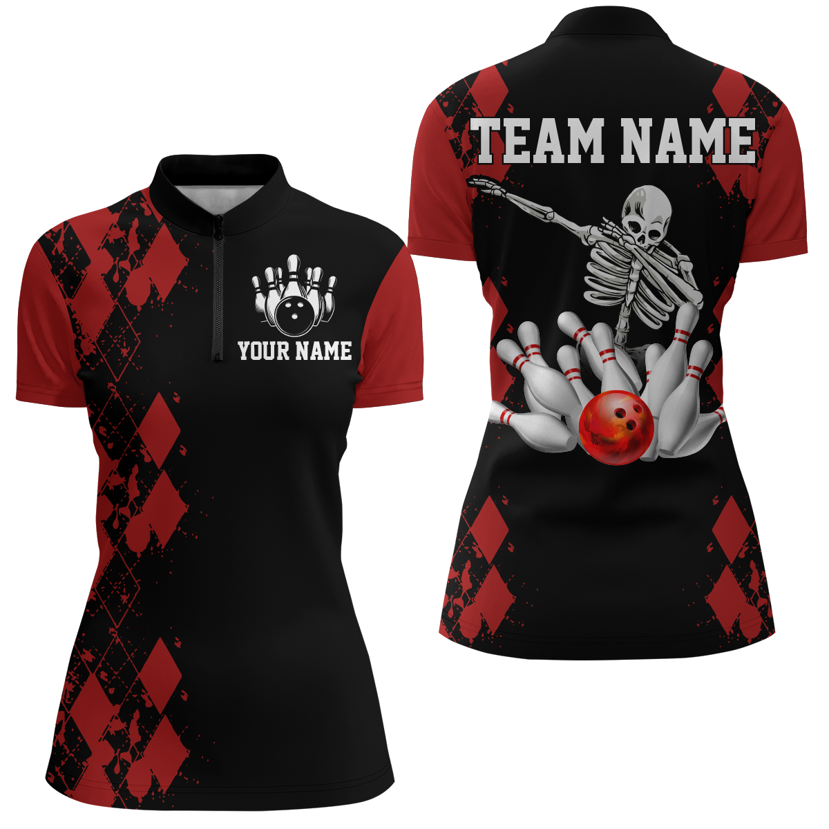 Skull Bowling Jersey Men And Women Custom Bowling Team Shirts Unisex Bowling Polo Quarter-zip CP22