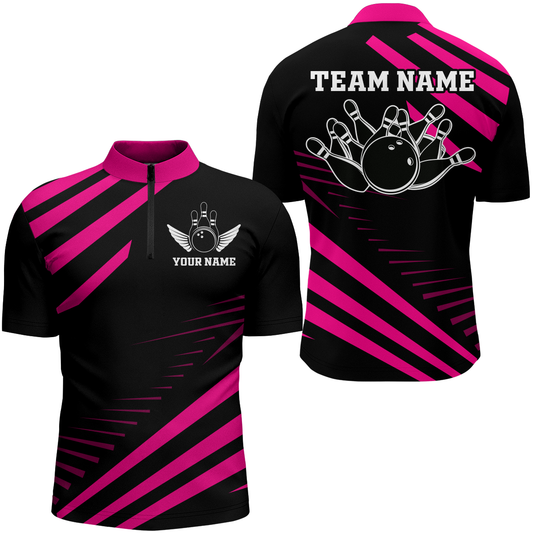 Pink Bowling Jersey Men And Women Custom Bowling Team Shirts Unisex Bowling Polo Quarter-zip CP26