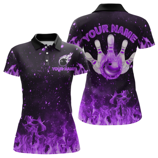 Purple Flame Bowling Jersey Men And Women Custom Bowling Shirts Unisex Polo Bowling Team Shirt CP21