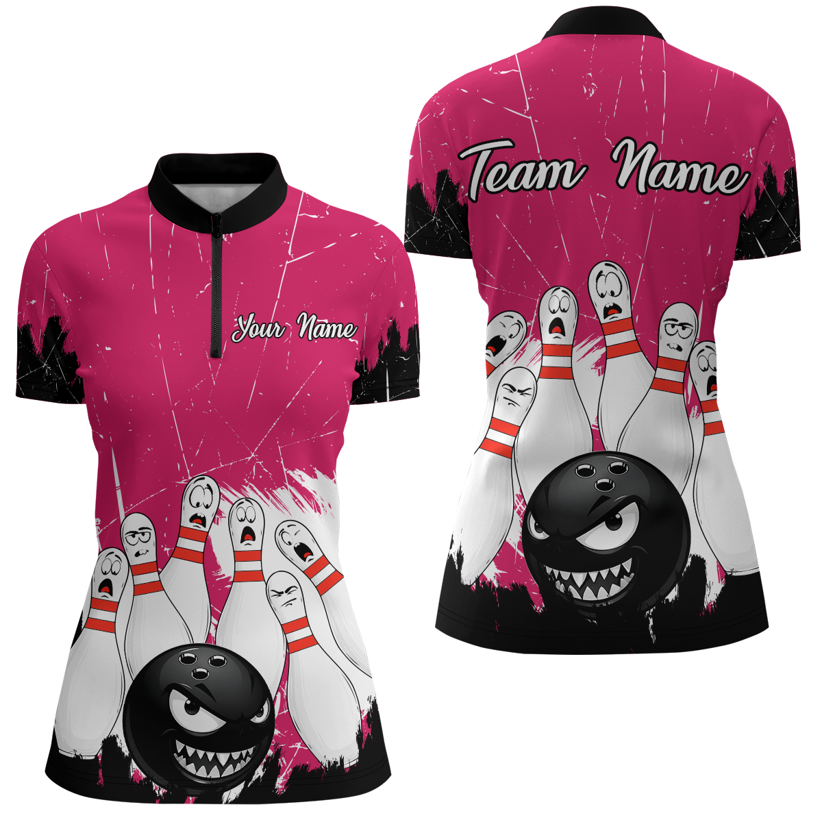 Pink Bowling Jersey Men And Women Custom Funny Bowling Shirts Unisex Polo Bowling Team Shirt CP15