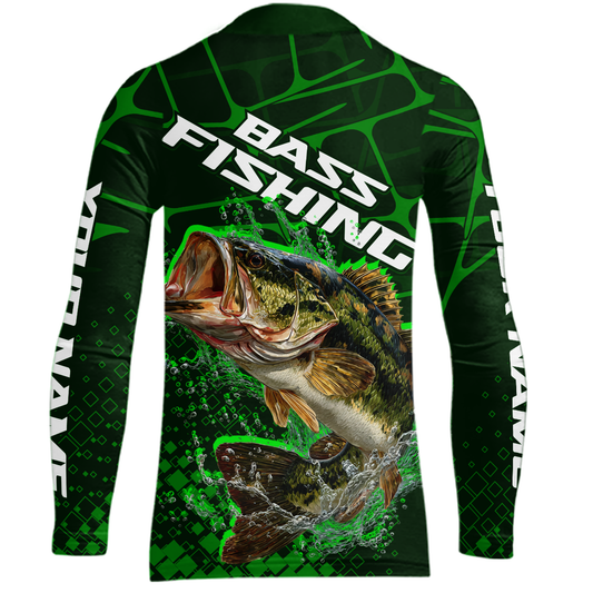 Largemouth Bass Fishing, Kid Fishing Shirts Long Sleeve Scale, Fishing Gift| Green NHT392