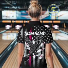 Load image into Gallery viewer, Custom Pink US Flag Eagle Bowling Jersey for Women Bowling Uniform Polo & 1/4 Zip Bowling Team Shirts HNT119