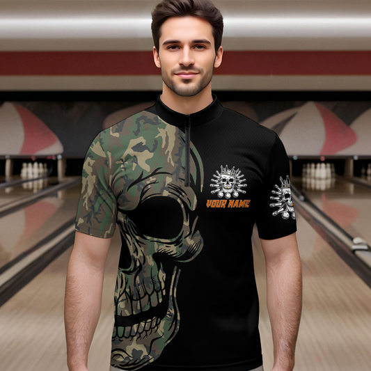 Camo Bowling Shirt Custom Skull Bowling Jersey Men Bowling Quarter-Zip Shirt For Team BDT284