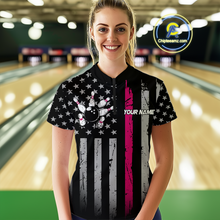Load image into Gallery viewer, Custom Pink US Flag Eagle Bowling Jersey for Women Bowling Uniform Polo & 1/4 Zip Bowling Team Shirts HNT119